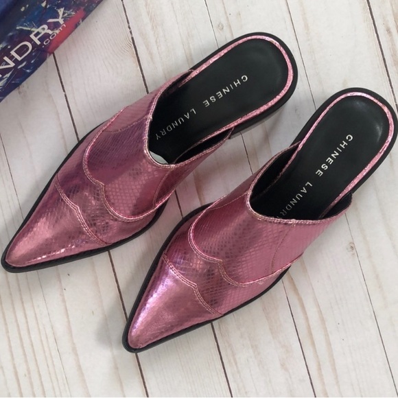 Chinese Laundry Shoes - New CHINESE LAUNDRY womens slip on mule pink metallic snakeskin